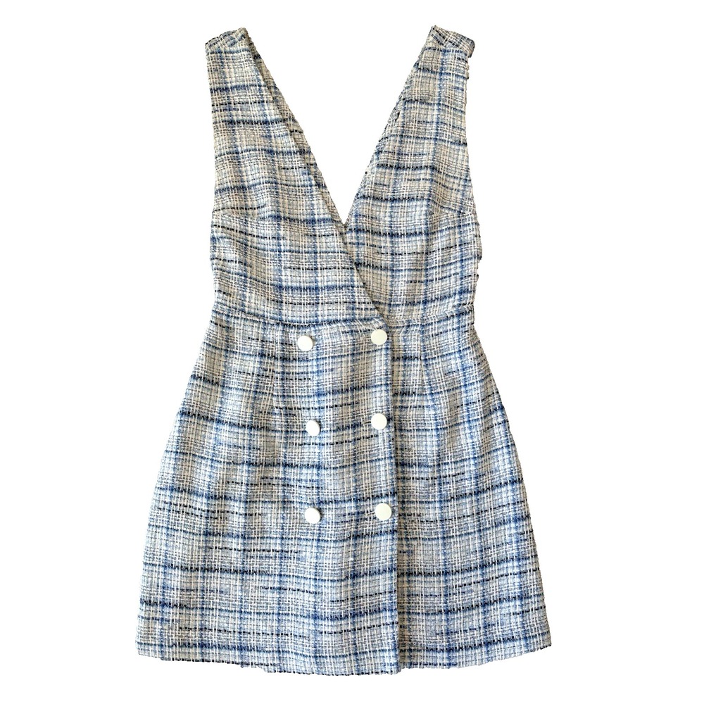 Zara Dress Women XS Blue Tweed Pinafore Texture‎ Clueless Preppy Y2K Coquette